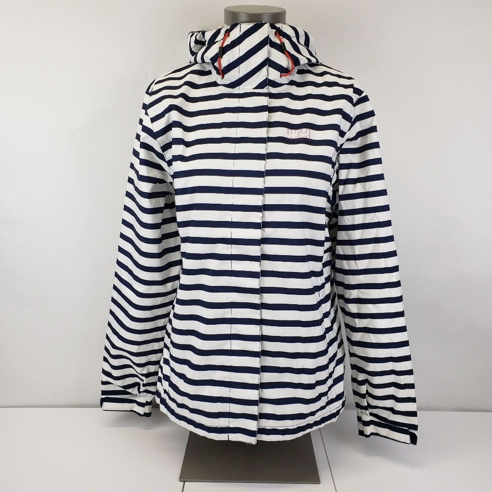 HELLY HANSEN WOMENS W NINE K EVENING BLUE NARROW STRIPE JACKET size large